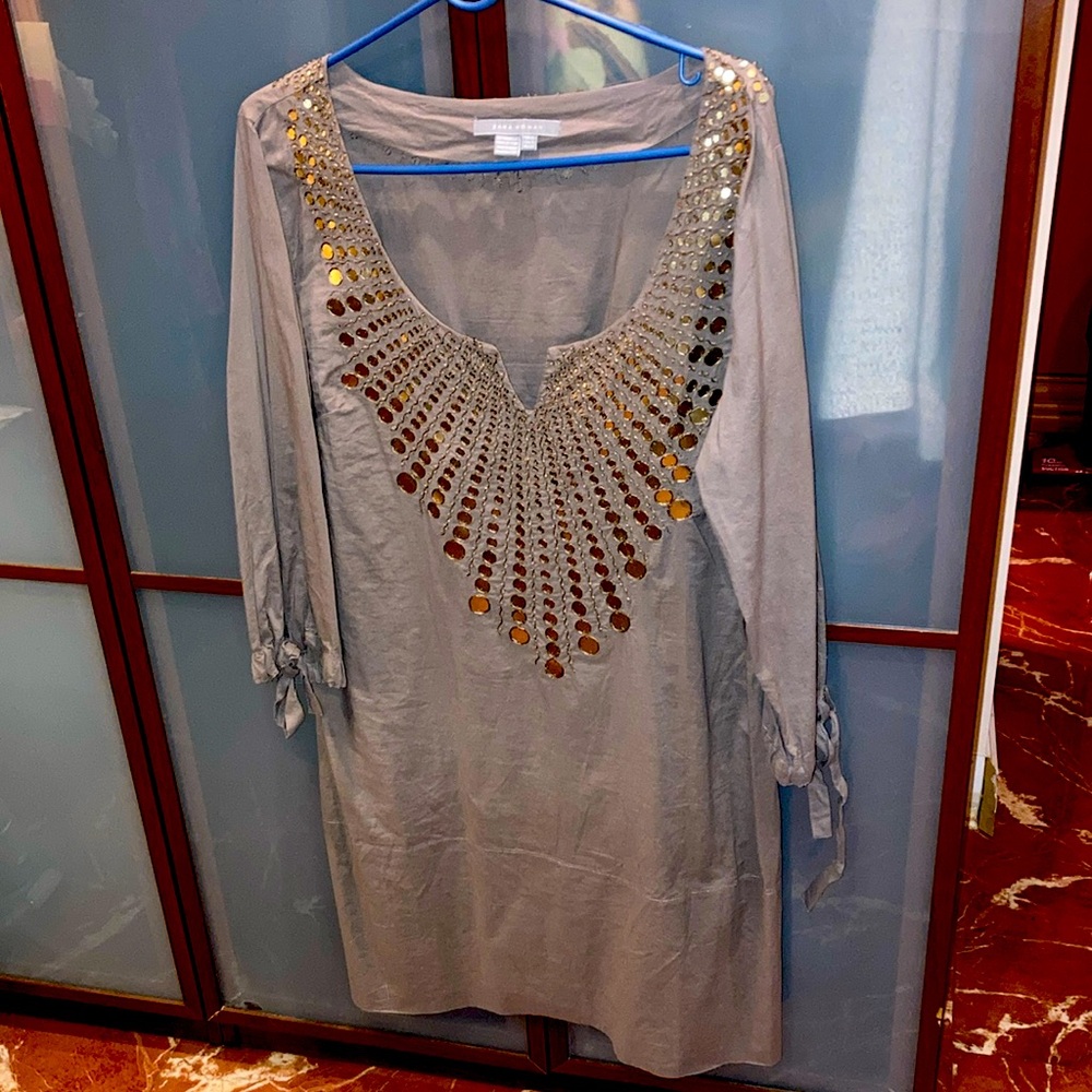 Zara Gray Maxi Dress with Gold Mirror Embellishment